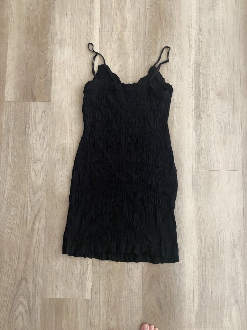 H&M Black Smocked Bodycon Mini Dress M | Stretchy Ruched Cami Slip Dress - Picture 7 of 9